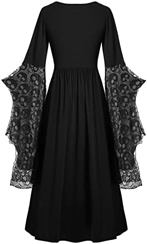 Mulheres Vintage Maxi vestidos góticos góticos plus skull renda de renda de halloween vestido de festa de manga longa vestido swing de bandagem