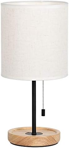 Luminária de mesa de cabeceira de cabeceira - lâmpada de mesa de cabeceira moderna com lâmpadas de madeira de malha de