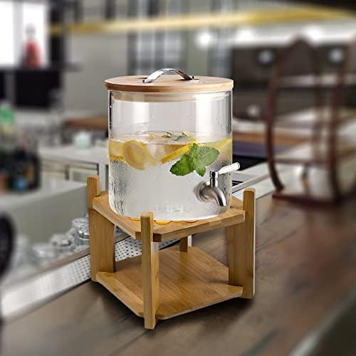 Dispensador de bebidas de água Kcgani Stand com almofada de silicone, suporte de balcão de bambu, base de barro de água potável,