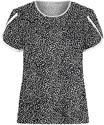 Manga curta 2023 Crew pescoço de pescoço algodão de algodão impressão de leopardo casual blusa de ajuste solto camiseta para meninas