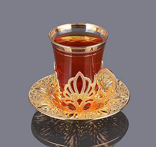 Conjunto de chá turco lamodahome/xícaras de chá turcas de 6 com suportes e pires de prata - Fancy Vintage Vintage Glass Tea, xícara de chá de vidro, presente, teatime/Gift Set