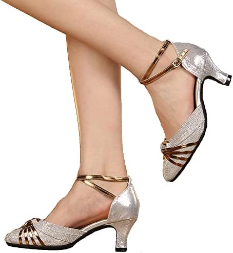 Sapatos de dança de salão de baile femininos de Hipfeoseus champanhe de dedão de dedo fechado com tango de festas