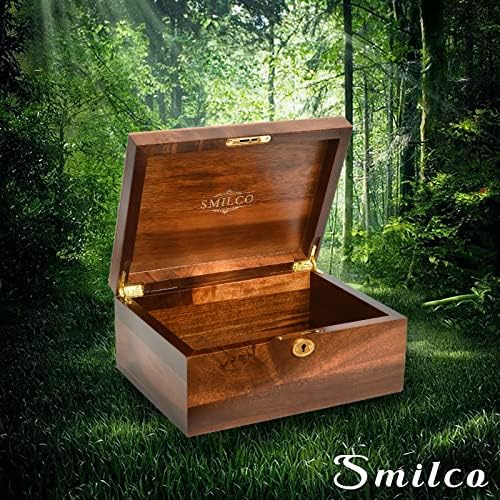 Caixa de madeira Smilco com tampa articulada Caixas de armazenamento decorativas de madeira acacia Caixa de madeira artesanal para receitas de armazenamento decorativo ou como lembrança.