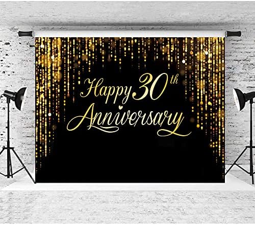 Feliz 30º aniversário decorações de festas, pano de fundo, ouro preto Glitter Bokeh Dots Anniversary Party Party Photond Backer Bolo
