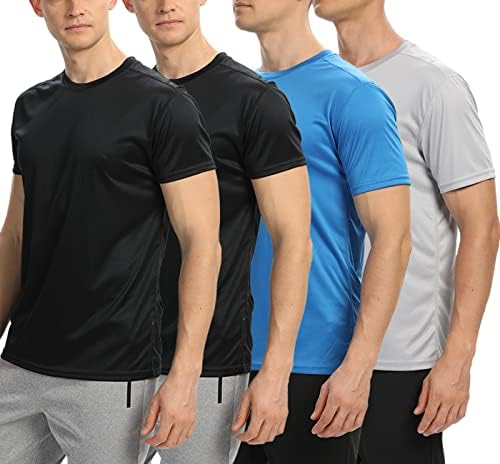 Mula de 4 pacote de 4 pacote de manga curta ativa camisetas secas rápidas ， Athletic Running Gym Workout Sports Tee camisetas para