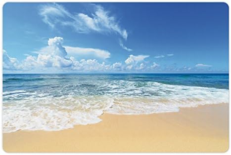 Tapa de estimação do oceano lunarable para comida e água, ondas e paradisíssmos praia com céu Sun Sun sem fim de verão