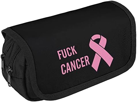 Foda -se câncer de mama capa de fita rosa de capa dupla de caneta com zíper de grande capacidade para porta