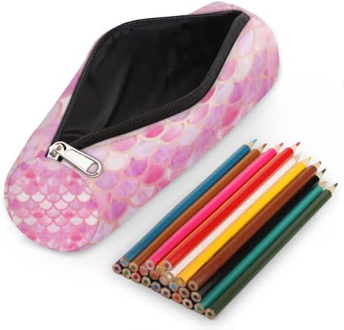 Pink Mermaid Scales Pen Soft Pen Bag Solder, Sea Ocean Fish Zipper Bolsa Lápis Bolsa Cosmética Portátil Organizador Maquia