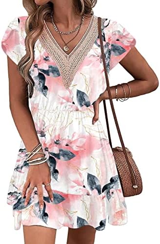 Vestidos de praia etcyy para mulheres Trendy 2023 Capleve Summer Summer Dressies Boho Floral Prind Sundresses com bolsos