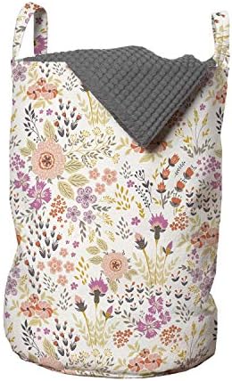 Bolsa de lavanderia floral de Ambesonne, flores femininas Composição Spring Flourishes Design, cesto de cesto com alças Fechamento