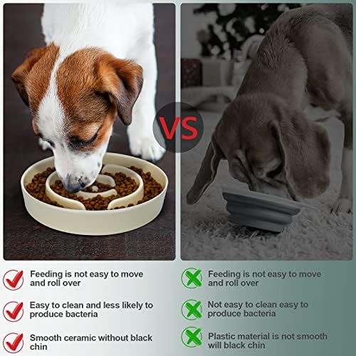 Jmmxg lento tigelas de cães de alimentador de cerâmica, 1,7 xícaras de cães pesados ​​tigelas para cães para cães grandes médios dieta saudável, focinho curto alimentador lento, evitando asfixia - bloat - engolindo