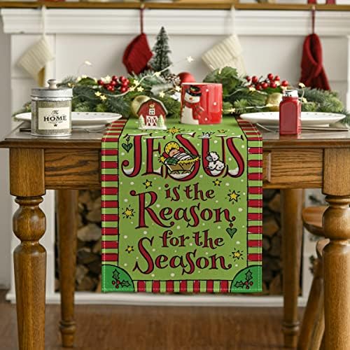 Modo Artóide Jesus é a razão da estação da mesa de Natal Runner, Decoração sazonal de mesa de jantar de cozinha de Natal de