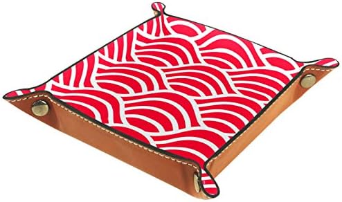 Discos dobráveis ​​Jogos de rolamento Bandejas de jóias quadradas de couro e relógio, chave, moeda, caixa de armazenamento de doces 14,5 cm/5.7 em onda vermelha