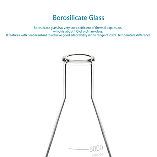 Stonylab 5000 ml de boca estreita Erlenmeyer Glass de vidro com aro pesado, 5000 ml