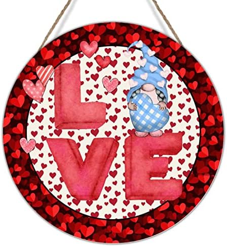 Dia dos namorados Love Gnome Welcome Door Sign Red Pink ponto listras coração corajas de parede decoração de madeira sinal de madeira 14 de fevereiro