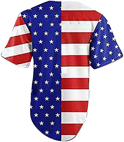 CJHDYM Independence Day Jersey Tops Men/USA Feminino Filtir Star Print Sleeves Short Botões de camiseta