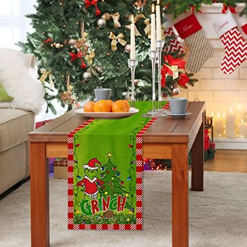 Grinch Mesa de Natal Runner Cozinha Decorações de Natal Decoração de Mesa de inverno de Natal para decoração de festas de férias