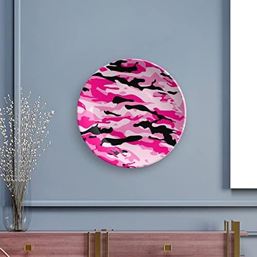 Camo rosa Placas de placa decorativa de osso estampado rosa Artesanato de pratos redondos com estampa de exibição para jantar de parede de escritório em casa