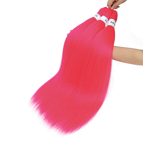 Cabelo de trança rosa rosa pré -esticada, top kanekalon sintético pré -estriado Extensões de cabelo de trança, trança fácil 26