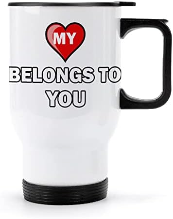 Meu coração pertence a você viajar caneca de café aço inoxidável xícara isolada a vácuo com tampa e alça