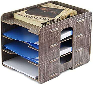 Armários de arquivos HLR, madeira de mesa, 4 camadas de material de escritório criativo, titular de arquivos de caixa de armazenamento