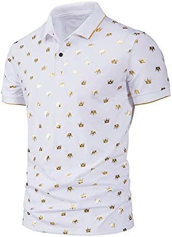 Crown Pattern Polo-Shirt para homens, botões de manga curta casual camisetas camisetas de gola virada para colarinho