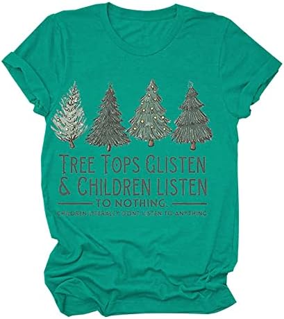 Camisetas de árvore de Natal femininas, camisetas gráficas de manga curta de natal