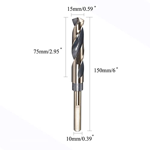 Ta-Vigor 15mm Reduzido Twist Bits de broca de haste com haste de 10 mm-Perfeito para aço de perfuração, cobre e liga de alumínio de aço de alta velocidade 4341