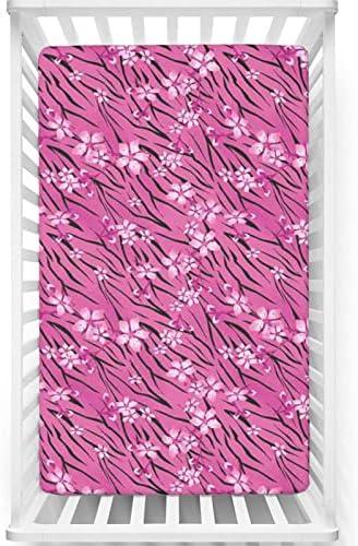 Lençóis mini-berços com tema de estampa de animais, lençóis de berço portáteis, lençóis Ultra Material Baby para meninas meninas, 24 “x38“, preto rosa