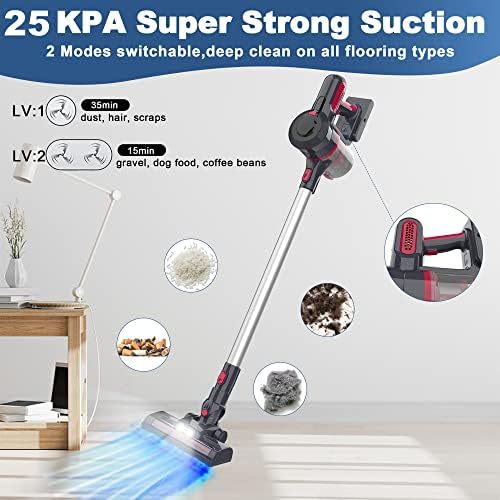 A aspirador sem fio sem fio, 25kpa 210w a vácuo do motor sem escova com 35 minutos de tempo de execução de tempo de execução, 4 em 1 em 1 pó de pó de pó de pó perfeita para casa Hard Floor Carpet Cabelo