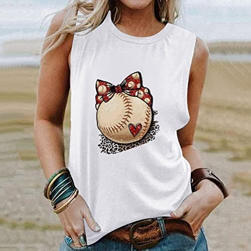Tampa do tanque de impressão de beisebol para mulheres de verão sem mangas o juba