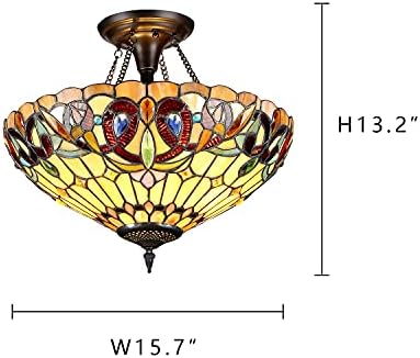 Capulina Tiffany semi teto pendente de luz Luz 16x16x13 polegadas Creme vitoriano Brown Lâmpada de penduramento para