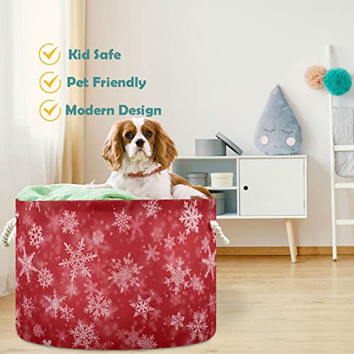 VISESUNNY XMAS Floco de neve na cor vermelha com o Bokeh Effect Laundry Cestas de tecido Bin Storage Storage caixa