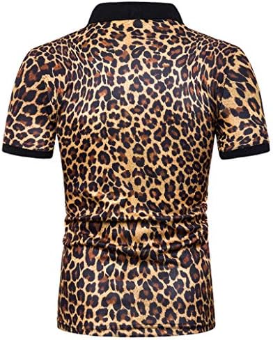 Wenkomg1 Leopard Polo Camisetas para homens Moda Button Down Henley Shirts Camisetas de vestido de manga curta