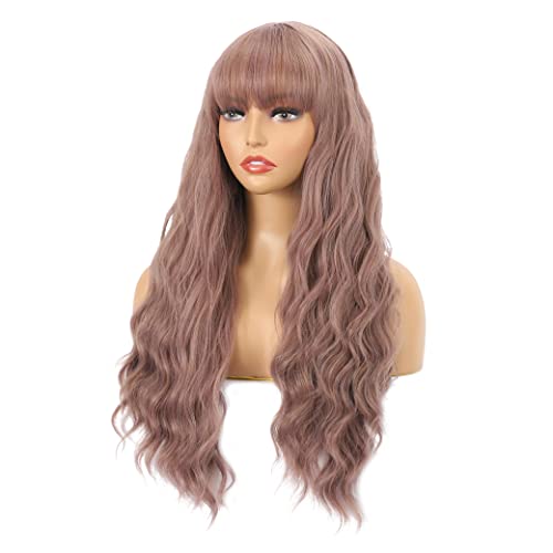 Deep Wag Wig Bangs Wig Lavender Purple Wigs com Whater Water Wave Wigs para onda diário de onda de partidos soltos perucas encaracoladas para mulheres