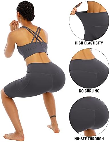 WHOUare 4 Pack Biker Yoga Shorts com bolsos para mulheres, shorts de ginástica de ginástica atlética de cintura alta Controle