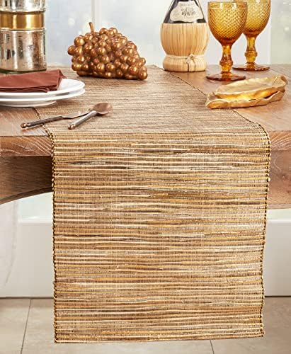 Saro Lifestyle Swimmering Woven Nubby Table Runner, Gold, 14''x108 ''