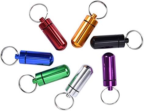 Akoak 7 PCs colorido garrafa de pílula de liga de alumínio redonda, frasco de emergência, cadeia de chave de garrafa portátil à prova