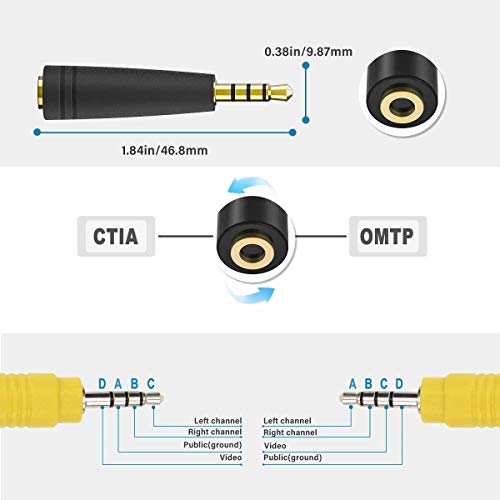 Cabo de componente de componente AV feminino de 3,5 mm para masculino para 3 RCA para TV TCL, ANCAB AND ADAPTADOR de 6 polegadas