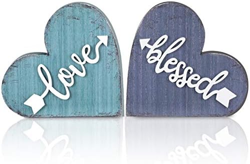 2 PCs Dia dos Namorados Coração de madeira Presente de madeira Sinais de coração estético Madeira rústica Love Sign Retro Decoração