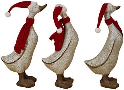 Transpac Imports, Inc. Duck Red em branco 12 x 7 resina figuras de férias de Natal de pedra Conjunto de 3