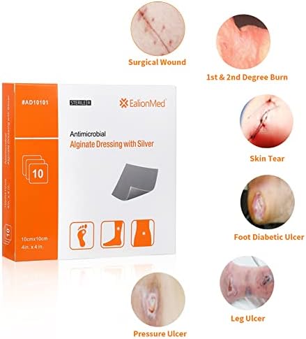 Alginato de cálcio de prata almofada de molho 4''x4 '', 10 pacotes, alta absorção AG de gaze antiaderente para úlcera de pressão, ferida, ferida na perna, úlcera de pé diabético