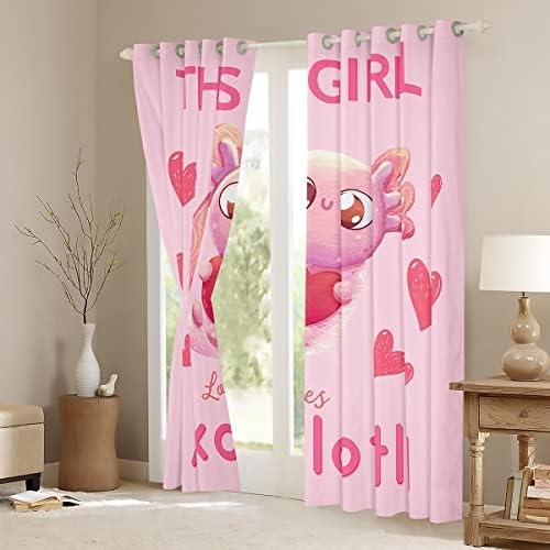 Cortinas de axolotl axolotl erosebridal, cortinas de janela kawaii para crianças meninos meninos decoração do quarto, rosa