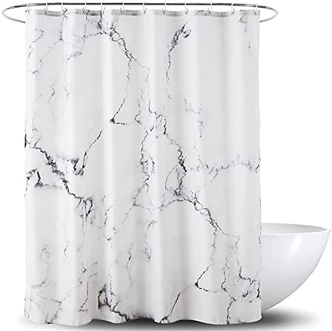 Cortina de chuveiro de mármore BLARE AO para banheiro, cortina de chuveiro de tecido de mármore branco preto com ganchos 72