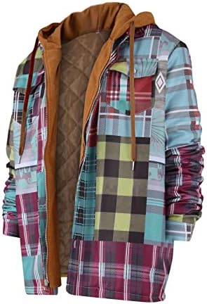 Masculino zíppe de capuzes de jackets pesados ​​de inverno sherpa lã forrada casacos quentes jaqueta xadrez fora