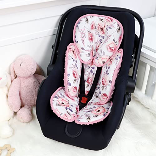 Baby Carseat Cabeça e suporte corporal, tampas de assento de carro para bebês, capa de travesseiro de amamentação, floral rosa
