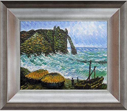 Overstockart Monet mar áspero em Etretat com acabamento prateado de prata ateniense