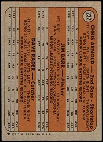 1972 Topps # 232 Giants Rookies Dave Rader/Jim Barr/Chris Arnold San Francisco Giants VG+ Giants
