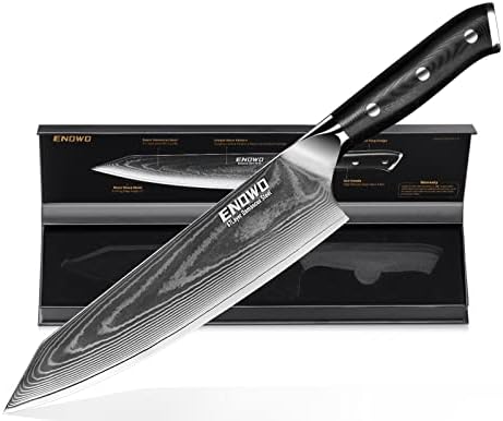 enowo damasco chef faca 8 , faca de cozinha com aço inoxidável VG-10, faca japonesa kiritsuke com g10 ergonômico manusear tang completo,