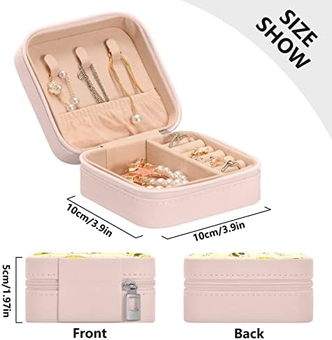 Alaza Bee Cute e Girassol Caixa de jóias pequenas para mulheres meninas homens Viagem Jóias Case PU Organizador PU, Pink Edge